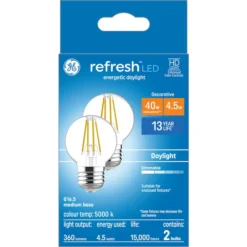 GE Refresh HD Daylight 40W Replacement LED Decorative Clear Globe Medium Base G16.5 Light Bulbs (2-Pack) -Globe Lite Shop 32285637a L