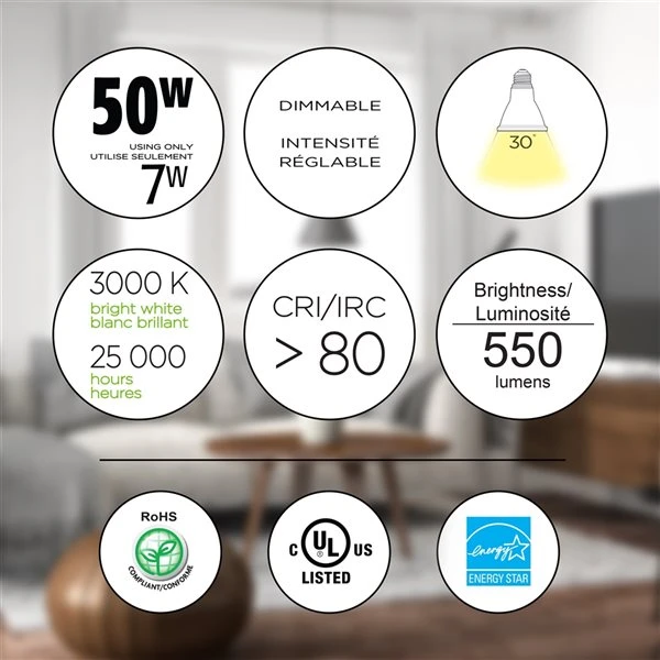 Luminus 50 Watt Equivalent PAR20 Dimmable Narrow Flood Bulb 3000K Bright White (6-Pack) 4 Luminus 50 Watt Equivalent PAR20 Dimmable Narrow Flood Bulb 3000K Bright White (6-Pack) - Image 4