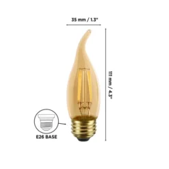Luminus 40 Watt Vintage B11 E26 Base Dimmable Bulb With Flame Tip 2200K Amber (6-Pack)