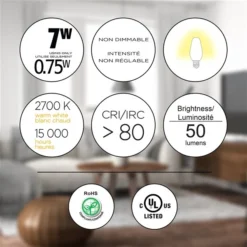 Luminus 7 Watt Equivalent C7 Non-Dimmable Clear Bulb 2700K Warm White (24-Pack) -Globe Lite Shop 330951473 AlternateImage2 l