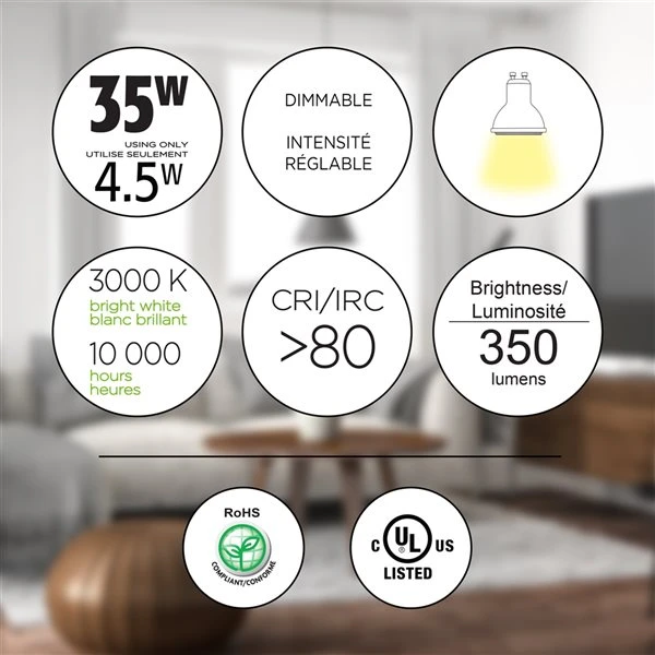 Luminus 35-Watt Equivalent GU10 Bright White Dimmable LED Light Bulbs (12-pack) 2 Luminus 35-Watt Equivalent GU10 Bright White Dimmable LED Light Bulbs (12-pack) - Image 2