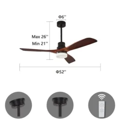 Clihome 52-in Solid Mahogany LED Indoor 3-Blade Ceiling Fan And Remote Control Included -Globe Lite Shop 330999609 AlternateImage4 l