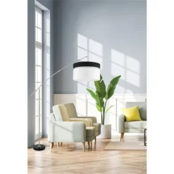 Eglo Santander 8.63-in X 15-in White/Black/Grey Fabric Drum Lamp Shade