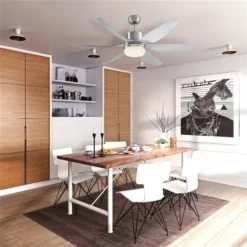 HomCom 52-in Brushed Nickel LED Downrod 6-Blade Reversible Ceiling Fan With Handheld Remote Control Included -Globe Lite Shop 331025408 AlternateImage1 l