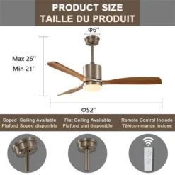 Clihome 52-in Light Wood LED Indoor 3-Blade Ceiling Fan with Remote Control -Globe Lite Shop 331063214 AlternateImage2 l
