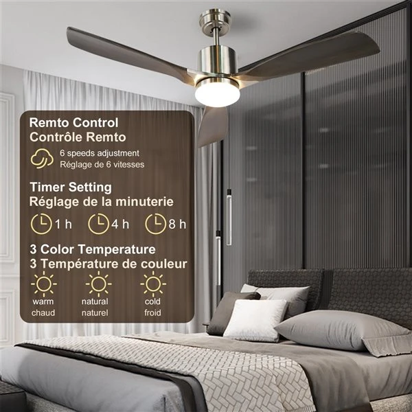 Clihome 52-in Grey-Black LED 3-Blade Solid Wood Ceiling Fan With Remote Control 2 Clihome 52-in Grey-Black LED 3-Blade Solid Wood Ceiling Fan With Remote Control - Image 2