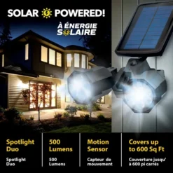 Bell + Howell Bionic Duo 110-degree 500-lumen Black Solar-Powered Integrated LED Motion-Activated Spotlight With Timer 8 Bell + Howell Bionic Duo 110-degree 500-lumen Black Solar-Powered Integrated LED Motion-Activated Spotlight With Timer -Globe Lite Shop 331064523 AlternateImage2 l