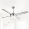 Parrot Uncle 48-in 4-Blade Silver Indoor Downrod Mount Ceiling Fan (Remote Control Included)