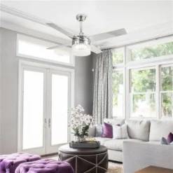 Parrot Uncle 48-in 4-Blade Silver Indoor Downrod Mount Ceiling Fan (Remote Control Included) -Globe Lite Shop 332004811 AlternateImage2 l