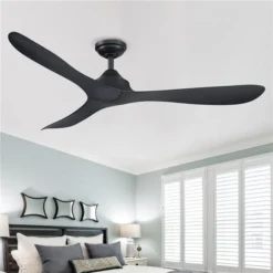 Parrot Uncle 56-in 3-Blade Black Indoor Downrod Mount Ceiling Fan (Remote Control Included)