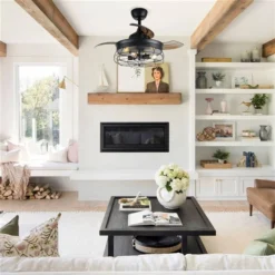 Parrot Uncle Indoor Black Retractable Ceiling Fan With Light Kit Remote Control 34-in -Globe Lite Shop 332009742 AlternateImage2 l