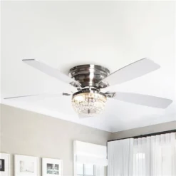 Parrot Uncle Indoor Satin Nickel Flush Mount Crystal Ceiling Fan With Light Kit 48-in