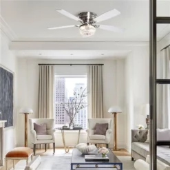 Parrot Uncle Indoor Satin Nickel Flush Mount Crystal Ceiling Fan With Light Kit 48-in -Globe Lite Shop 332009757 AlternateImage2 l