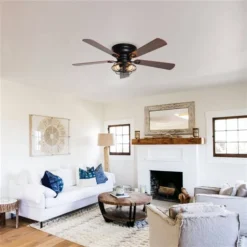 Parrot Uncle 5-Blade Black Flush Mount Ceiling Fan With Remote And Light Kit 48-in -Globe Lite Shop 332009760 AlternateImage2 l