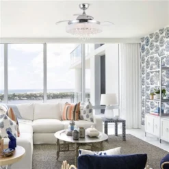 Parrot Uncle LED Indoor Chrome Retractable Ceiling Fan With Light Kit And Remote 42-in