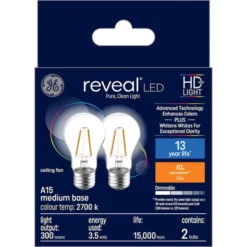 GE Reveal HD+ Colour-Enhancing 40W Replacement LED Clear Ceiling Fan Medium Base A15 Light Bulbs (2-Pack) 8 GE Reveal HD+ Colour-Enhancing 40W Replacement LED Clear Ceiling Fan Medium Base A15 Light Bulbs (2-Pack) -Globe Lite Shop 41537104a L