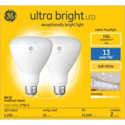 GE Ultra Bright Soft White 150W Replacement LED Indoor General Purpose BR30 Light Bulbs (2-Pack) -Globe Lite Shop 41537523a L