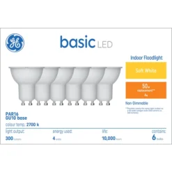 GE Basic Soft White 50 W Replacement LED Indoor Floodlight GU10 PAR16 Light Bulbs (6-Pack) -Globe Lite Shop 41537532a L