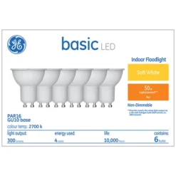 GE Basic Soft White 50 W Replacement LED Indoor Floodlight GU10 PAR16 Light Bulbs (6-Pack) -Globe Lite Shop 41537532ba L