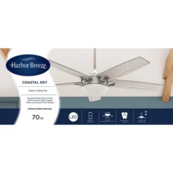 Harbor Breeze Coastal Key 70-in Brushed Nickel Ceiling Fan (5 Blades) -Globe Lite Shop 43105028ea L