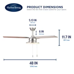 Harbor Breeze 48-in Dia Brsuhed Nickel Ceiling Fan 3 Reversible Blades -Globe Lite Shop 43105038ea L