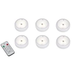 Ecolight White Round LED Puck With Remote And Battery - 6-Pack -Globe Lite Shop 67655038b L